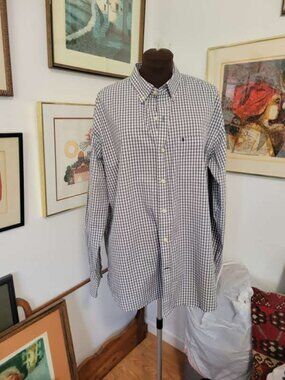Men's Izod Grey Checkered Dress Shirt Size XL